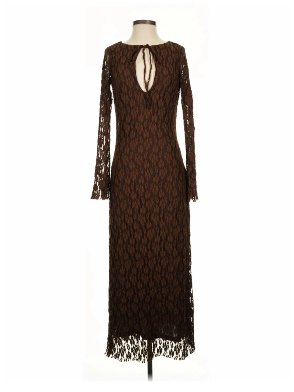 Zara Brown Lace Long-Sleeve Maxi Dress